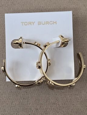 Tory Burch Gold Hoop Earrings with Crystal Studs